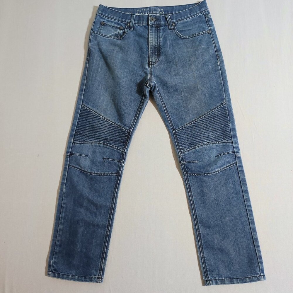 Seven Oaks slim fit jeans Moto style men's sz 34X30 ink blue colour straight leg